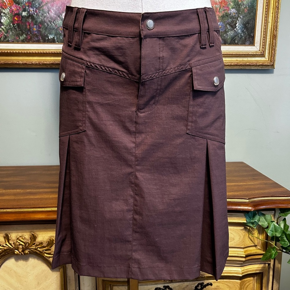 Athleta Brown Front Snap Pocket Pleat Cargo Skirt